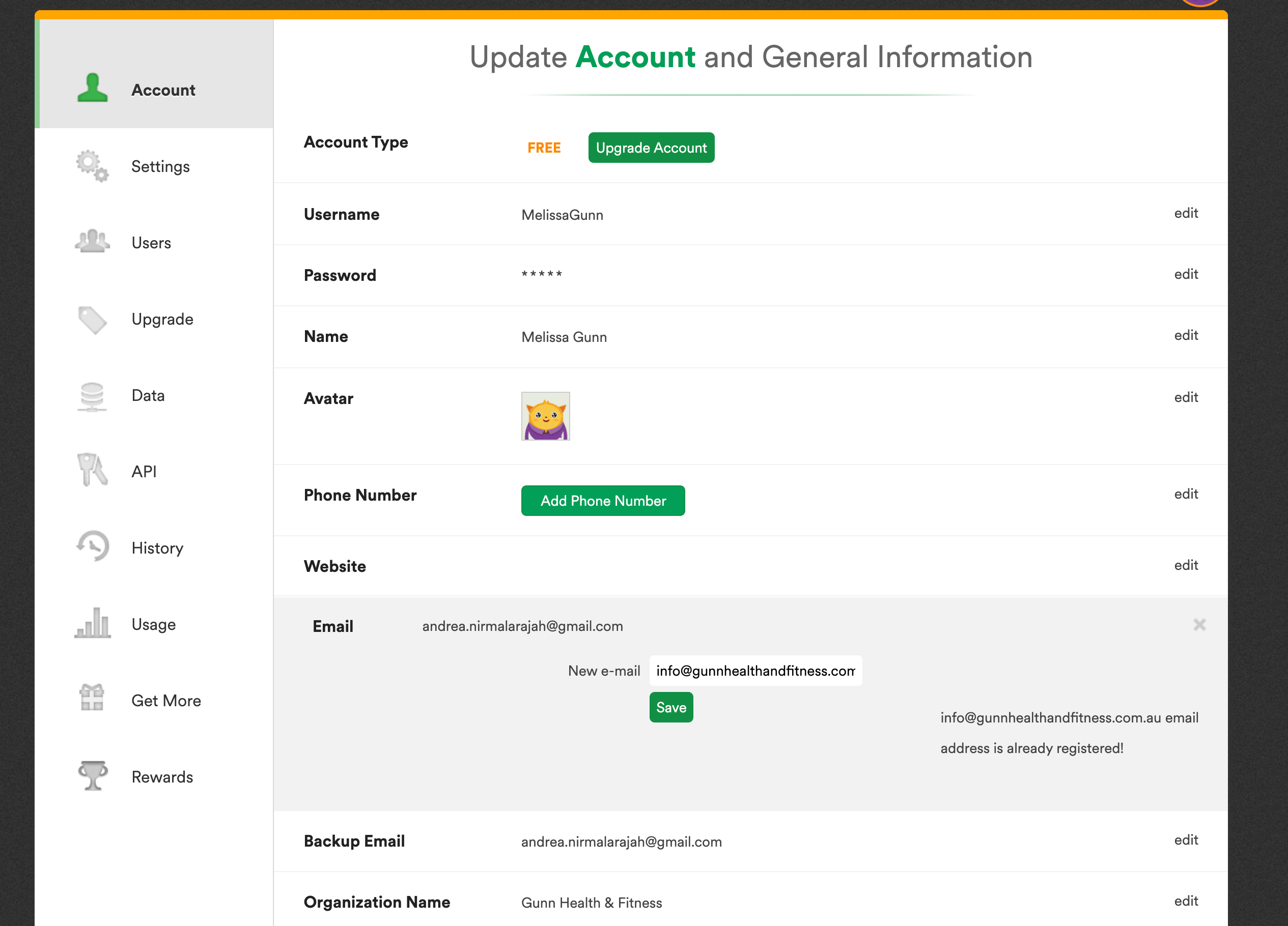 I am trying to change the registered email address